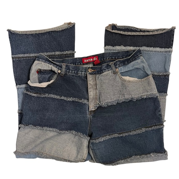 Zana Di Women’s Size 20 Patchwork Wide leg Jeans Y2K Various Blue Wash Baggy - Picture 1 of 7